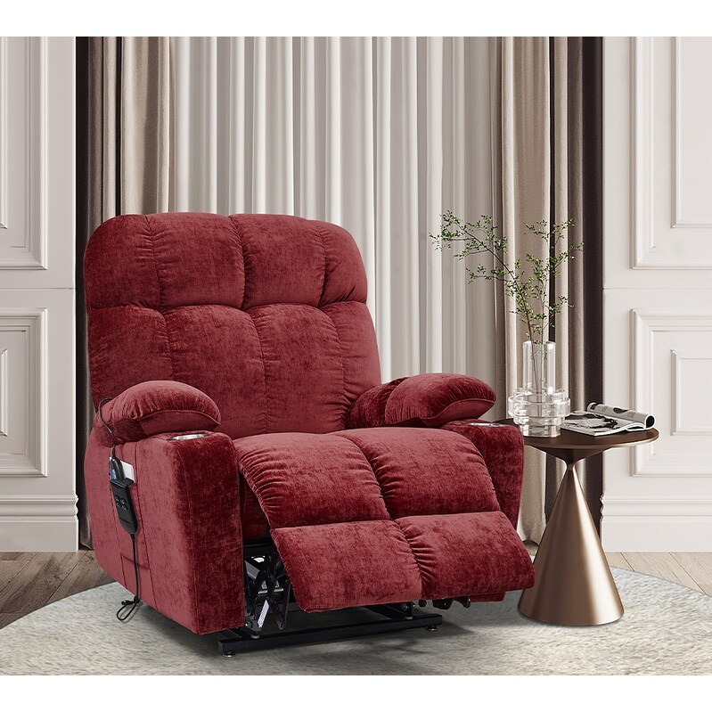 Dual Motor Power Lift Recliner  Fabric Recliner Sofa Chair for Elderly  180掳 Lay Flat Recliner with Heat and Massage Fuctions