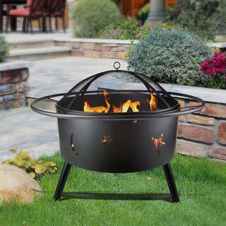 Sireck 32 in. W x 26 in. H Outdoor Metal Wood Black Fire Pit ZZQ-THDXP1027