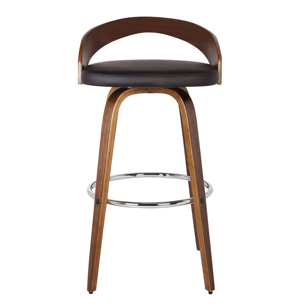 Armen Living Sonia 26 in. Bar Stool in Walnut Wood with Brown Pu Upholstery LCSOBABRWA26