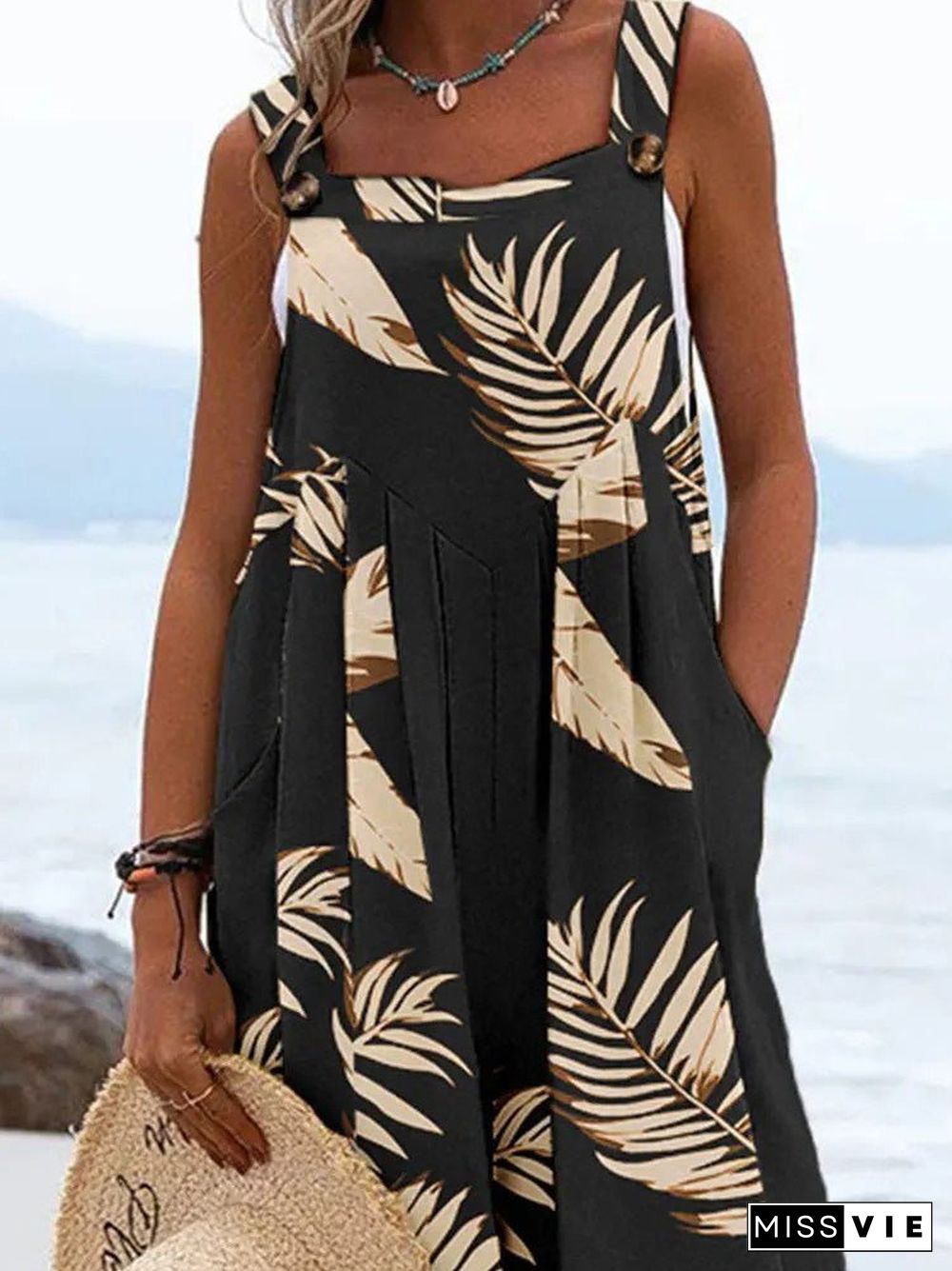 Women'S Jumpsuits Loose Print Sling Sleeveless Wide-Leg Jumpsuit