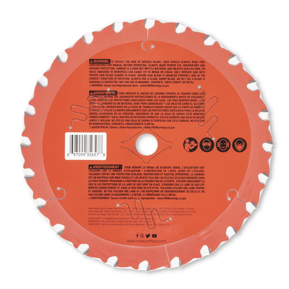 CRESCENT APEX Circular Saw Blade 7 1/4 x 24 Tooth NailSlicer Demolition