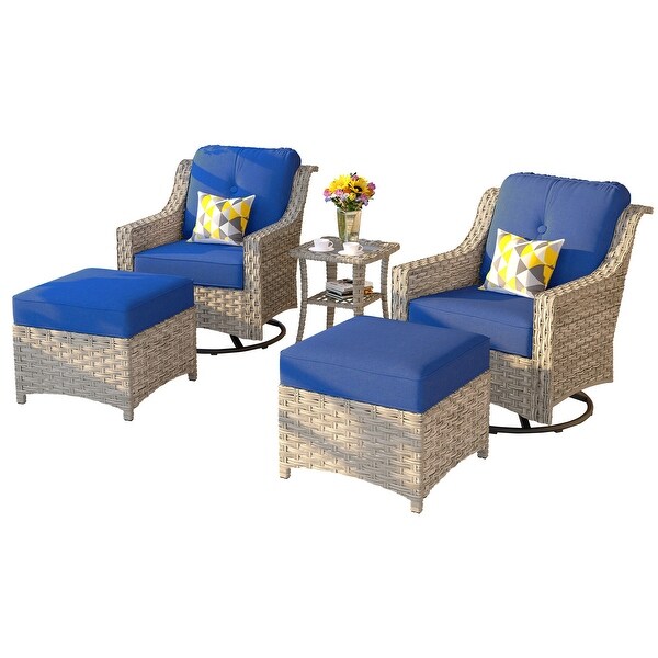 OVIOS 5 Pieces Outdoor Wicker Curved Swivel Chair Set With Ottoman