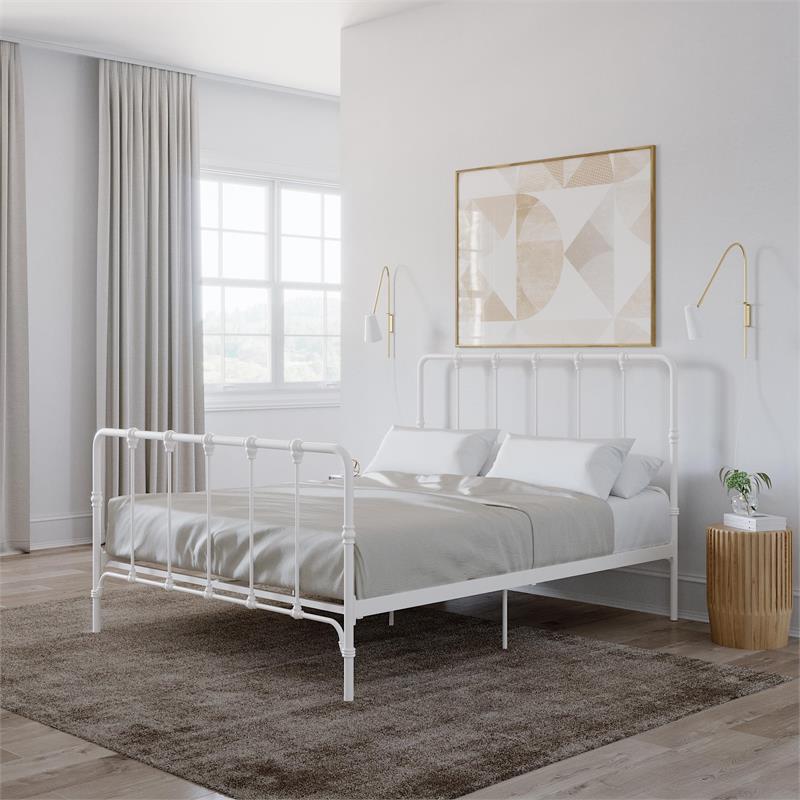 LikeHome Lida Farmhouse Metal Bed with Under Bed Storage in Full Frame, White