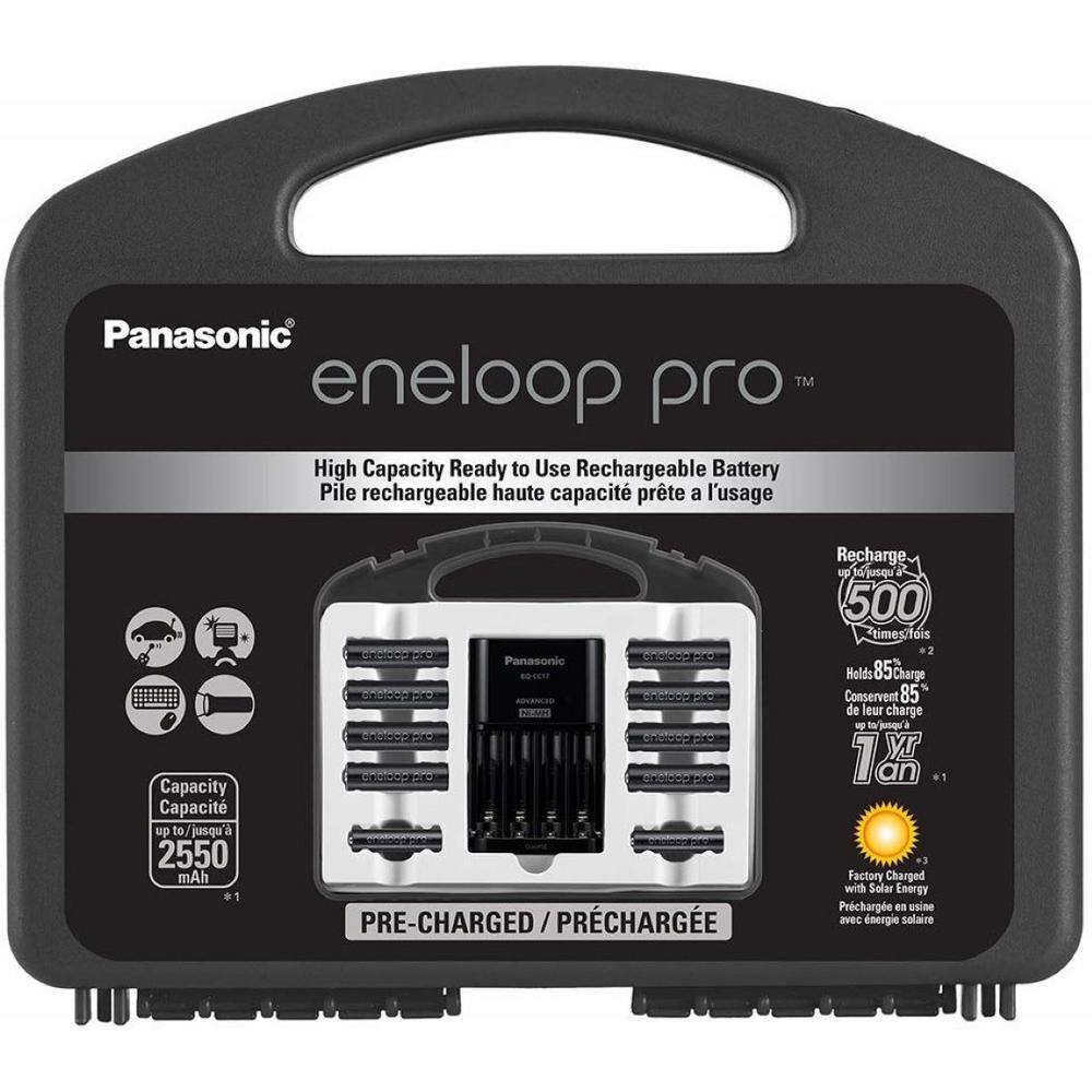 Panasonic eneloop pro Power Pack Includes 8AA 2AAA Ni-MH Rechargeable Batteries Advanced Charger and Plastic Storage Case PKKJ17KHC82A