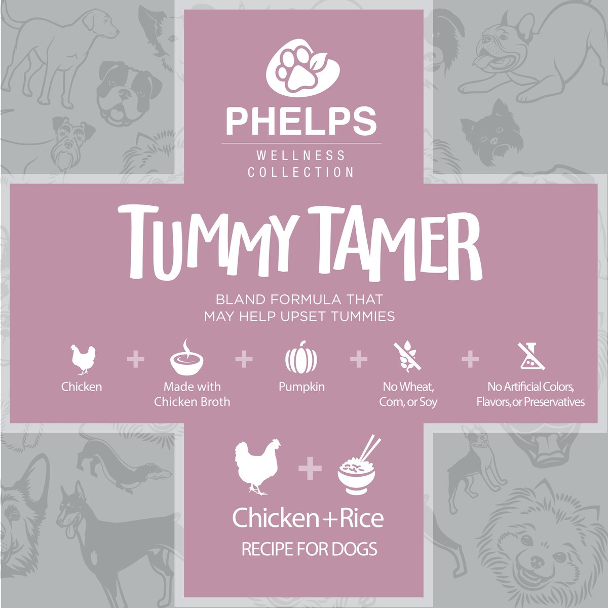 Phelps Wellness Collection Tummy Tamer Chicken and Rice Recipe Dog Treats， 4.5-oz bag