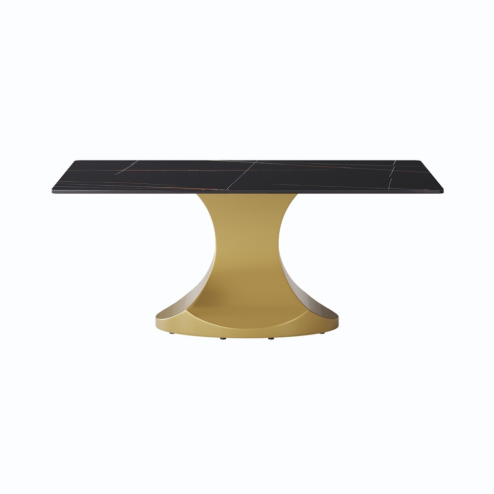 Rectangular Dining Table  Faux Marble Kitchen Dining Table with Gold Pedestal.