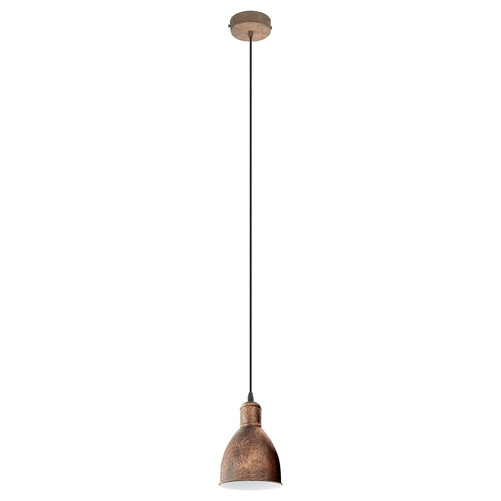 Eglo 49492 Priddy 1 Vintage Brushed Copper & White Inner 1 Lamp Pendant Light