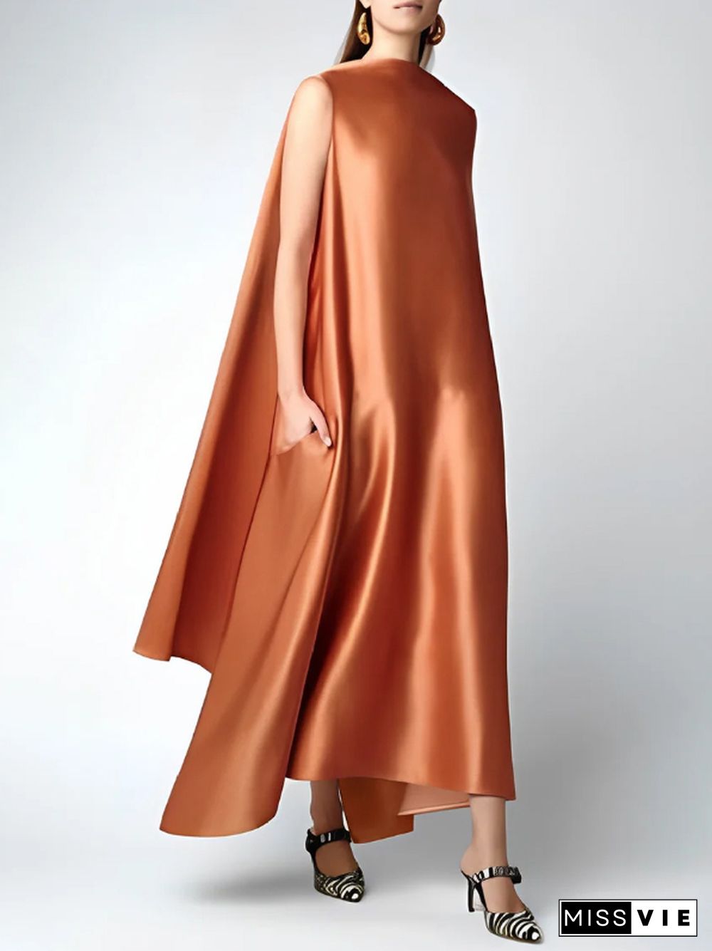 Loose Sleeveless Solid Color Round-Neck Maxi Dresses