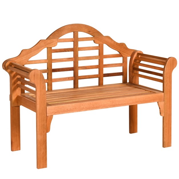 Tangkula Outdoor Wooden Folding Bench Two Person Loveseat Chair Garden Bench