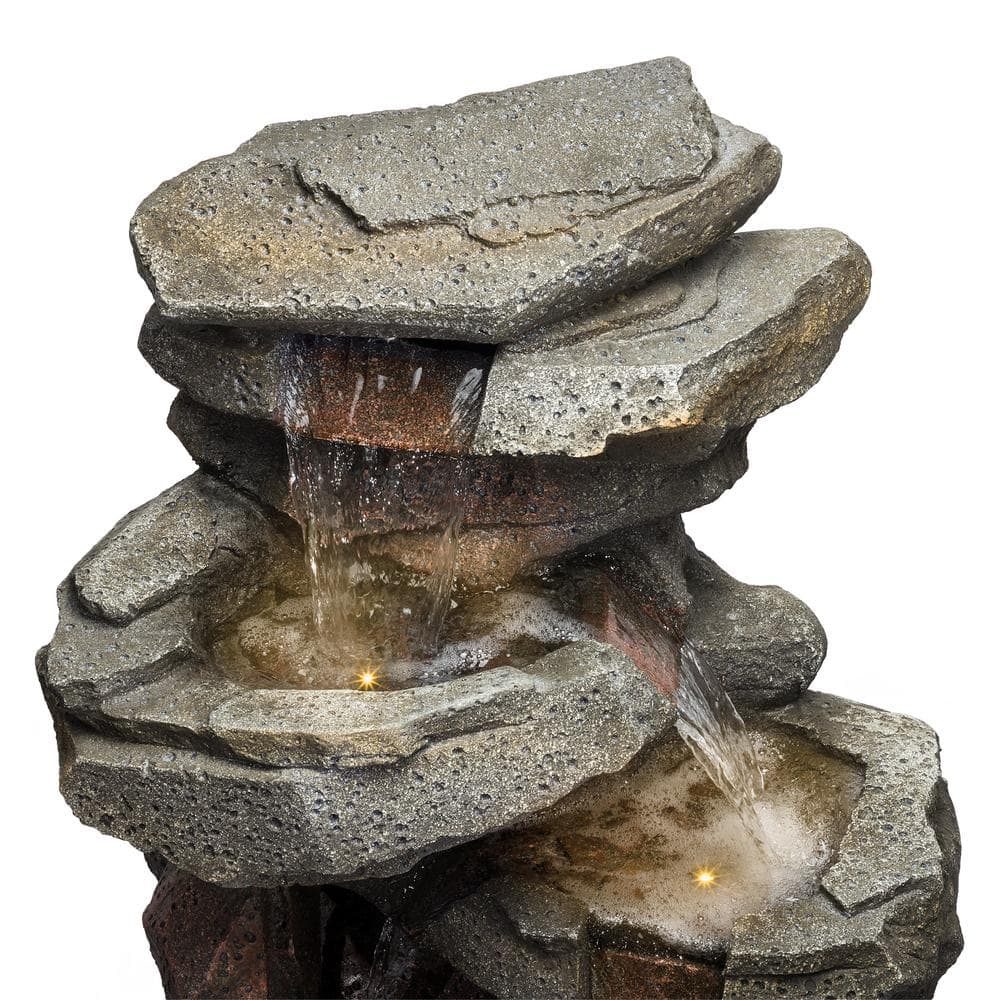 Alpine Corporation 40 in. Tall Outdoor 5-Tier Rock Cascading Waterfall Fountain with LED Lights WIN1184