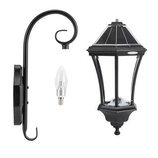 GAMA SONIC Victorian 1-Light Black Solar LED Outdoor Wall Sconce with Morph Technology and GS Warm White Bulb 94BM50010