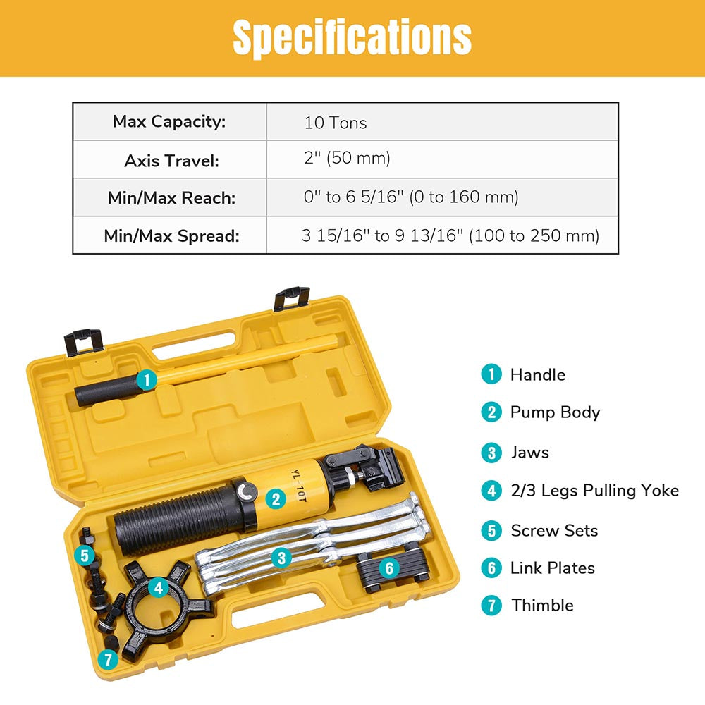 Yescom 3in1 Hydraulic Gear 3 Jaws Puller Set 10-ton w/ Case