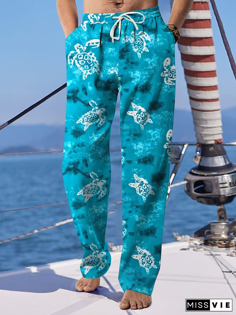 Men's Hawaiian Fashionable Turtle Print Resort Lounge Pants