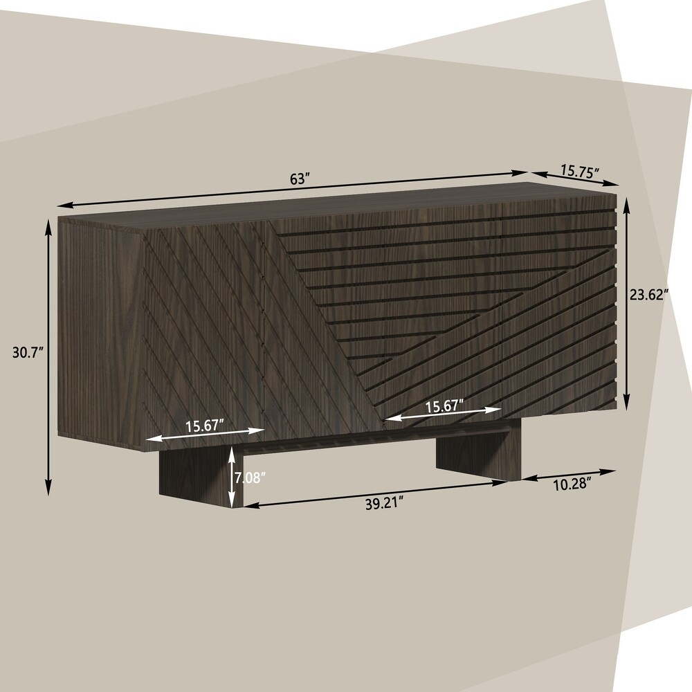 Clihome Mid century Wood 4 Door Buffet Sideboard Cabinet