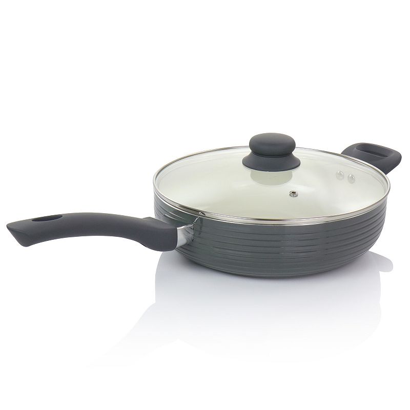 Oster Cocina Ridge Valley 3.5 Quart Nonstick Aluminum Saute Pan with Lid in Gray