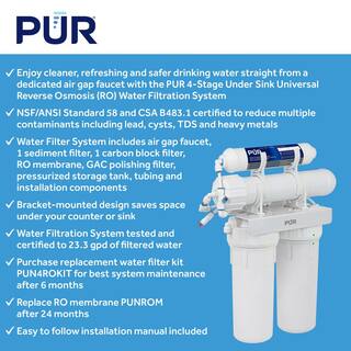 PUR 4-Stage Universal 23.3 GPD Reverse Osmosis Water Filtration System with Faucet PUN4RO