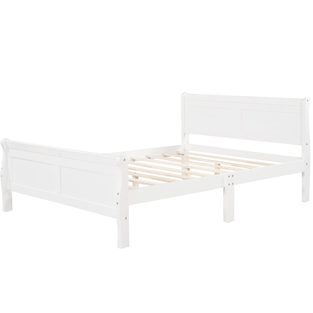 Queen Size Wood Platform Bed with Headboard  Footboard and Solid Wood Slats