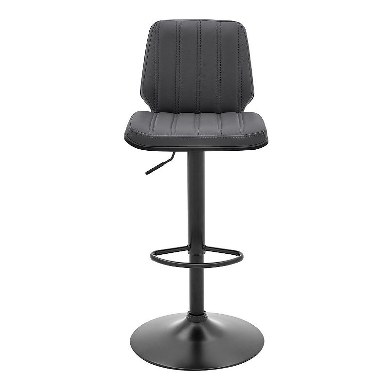 Sabine Adjustable Swivel Gray Faux Leather and Black Metal Bar Stool