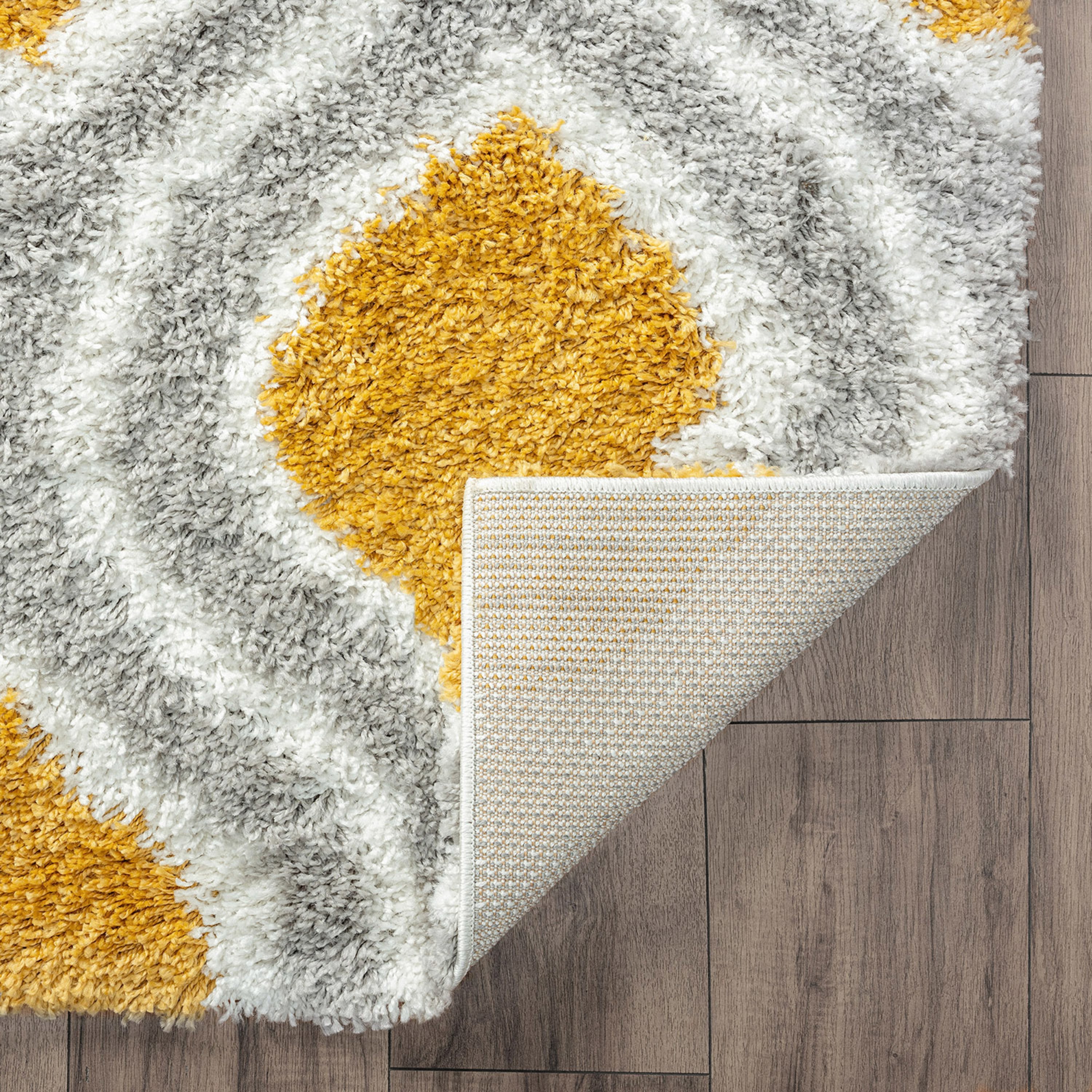 Contemporary 5x8 Area Rug Shag Thick (5'3'' x 7'3'') Geometric Gold, Silver Living Room Easy to Clean