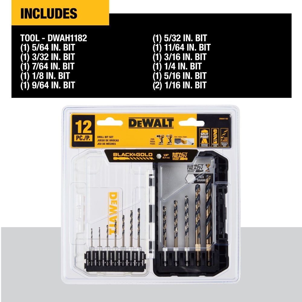 DEWALT BLACK and GOLD IMPACT READY Metal Drill Bit 12pc Set DWAH1182 from DEWALT