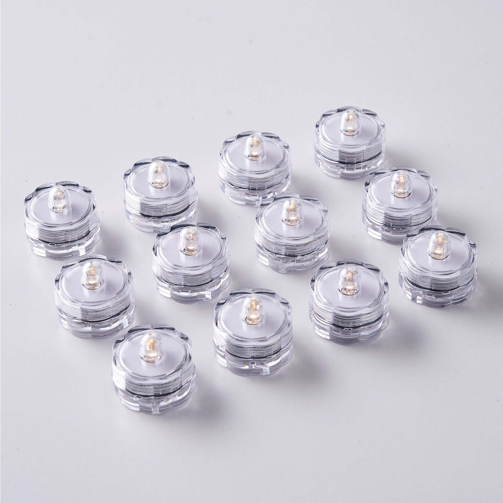 12 Pack Warm White Underwater Submersible LED Tealights, Battery Operated Waterproof Mini Lights