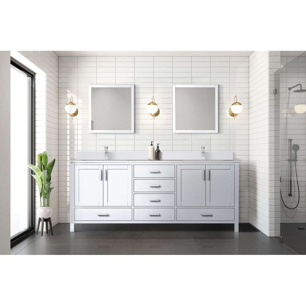 Jacques 80 in. W x 22 in. D White Double Bath Vanity  White Quartz Top  and 30 in. Mirrors