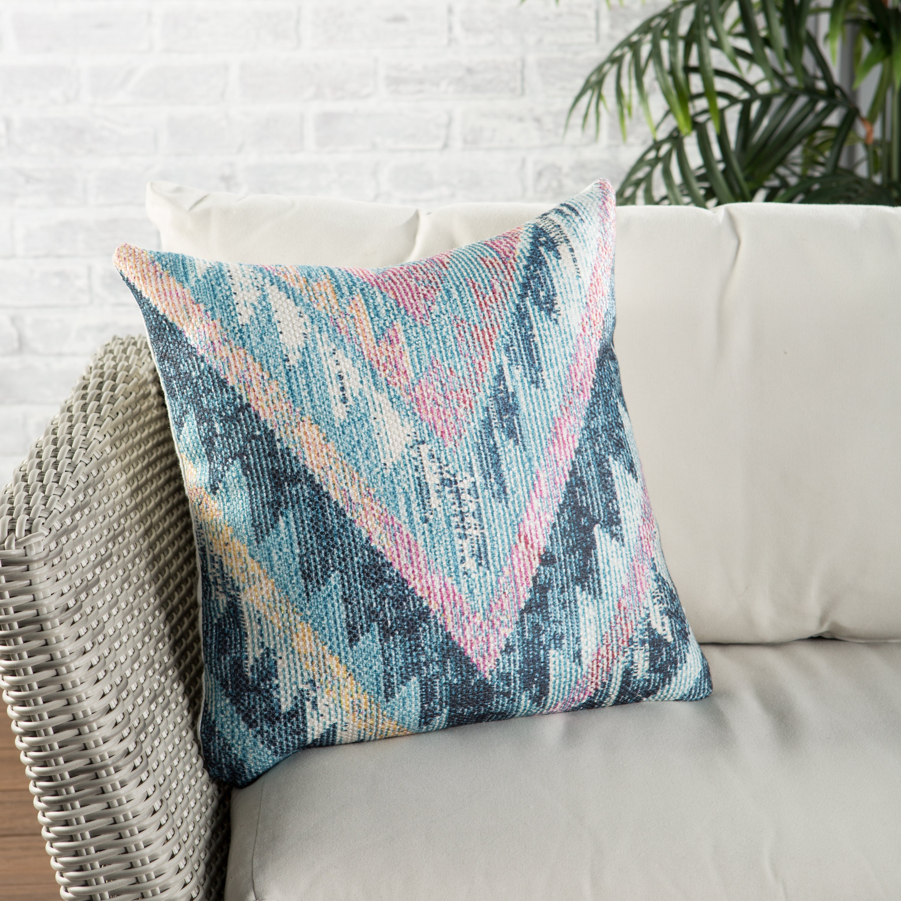 Petra Indoor/ Outdoor Tribal Blue & Multicolor Pillow