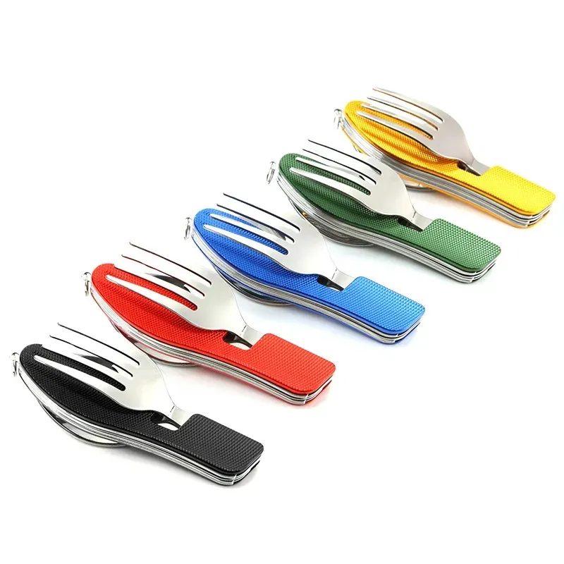 Outdoor Tableware Set Camping Equipment Cooking Supplies Stainless Steel Spoon Folding Pocket Home Picnic Hiking Travel