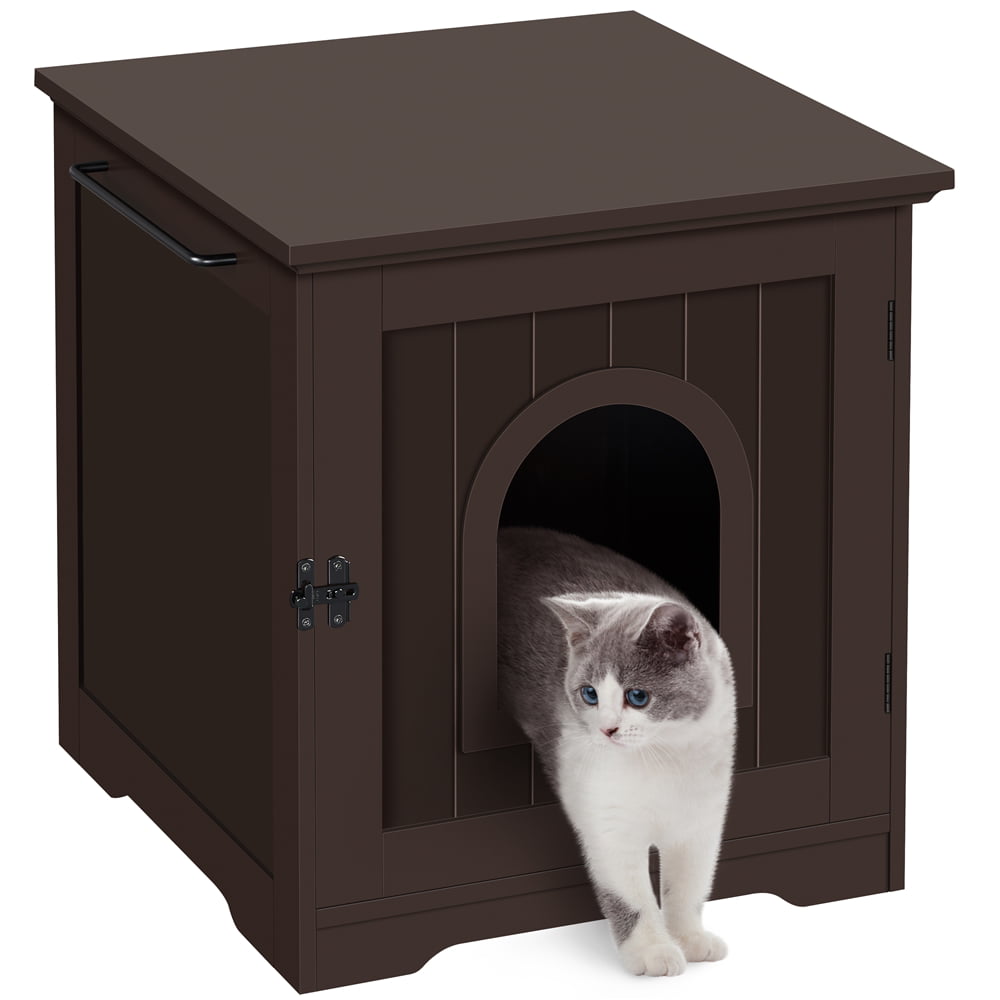 Topeakmart 2PCS Wood Cat Home and Litter Box， Espresso