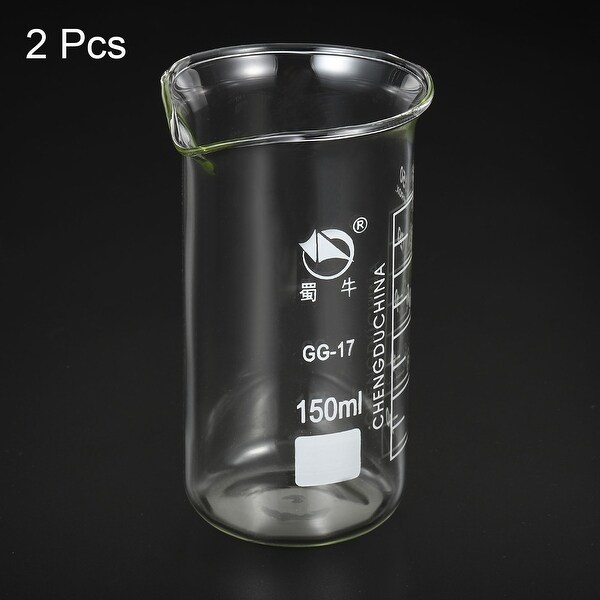 2pcs 150ml Tall Form Glass Beaker 3.3 Borosilicate Lab Measuring Cups - Clear