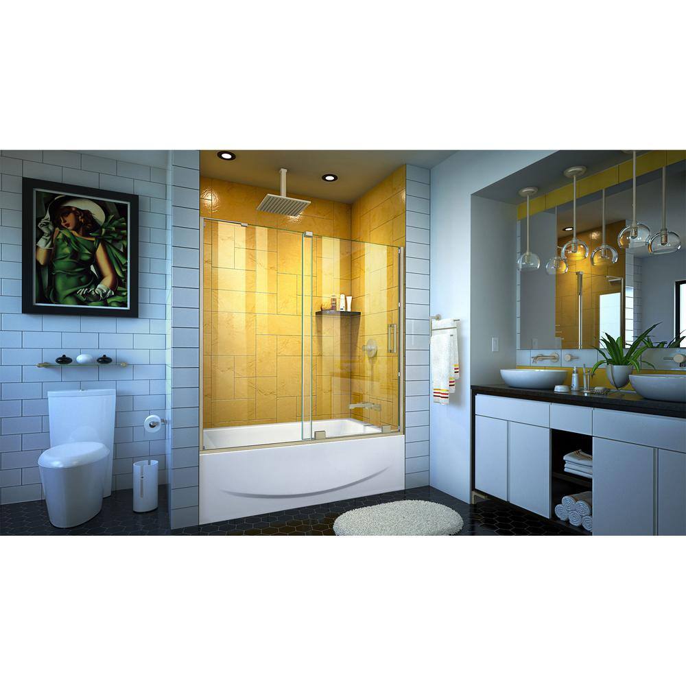 DreamLine Mirage-Z 60 in. W x 58 in. H Frameless Sliding Tub Door in Brushed Nickel SHDR-1960584-04