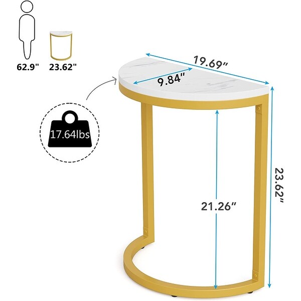 End Table Half Round， Narrow Side Table， Slim C Table for Sofa Couch