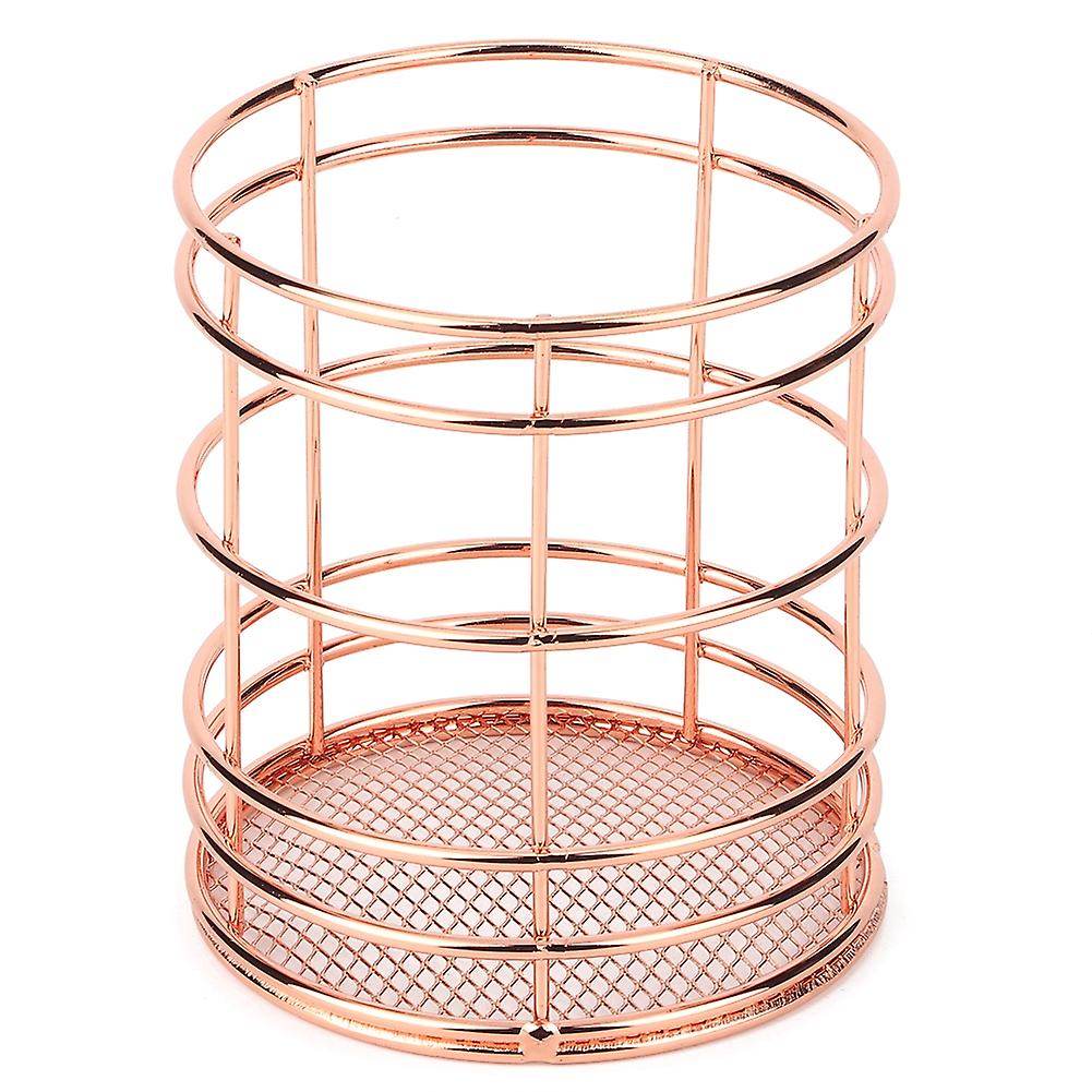 Multifunctional Stainless Steel Hollow Round Pen Holder Desktop Organizer Chopsticks Storage  Containerrose Gold