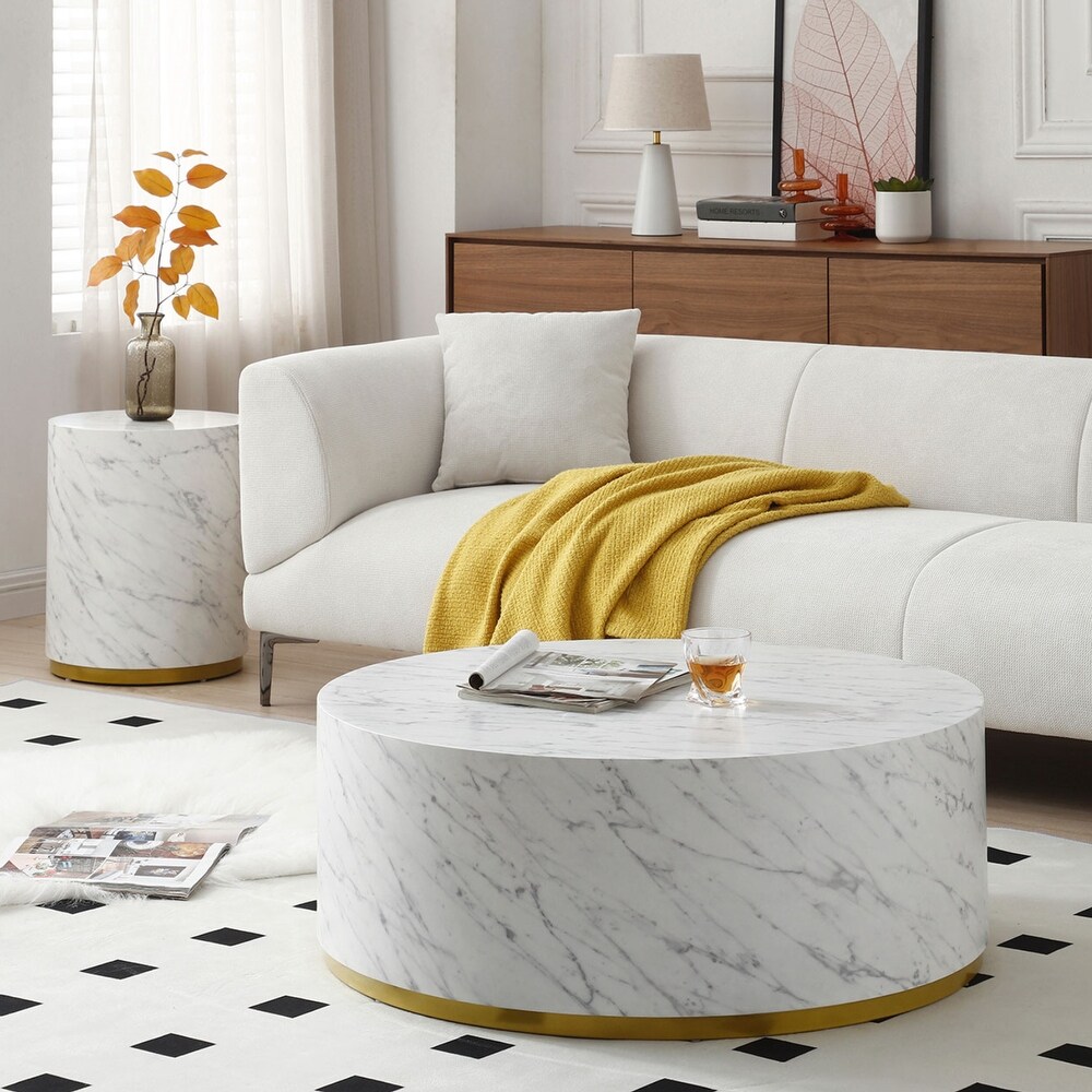 Marble Williamspace Fully Assembled Round Side Coffee Table For Living Room