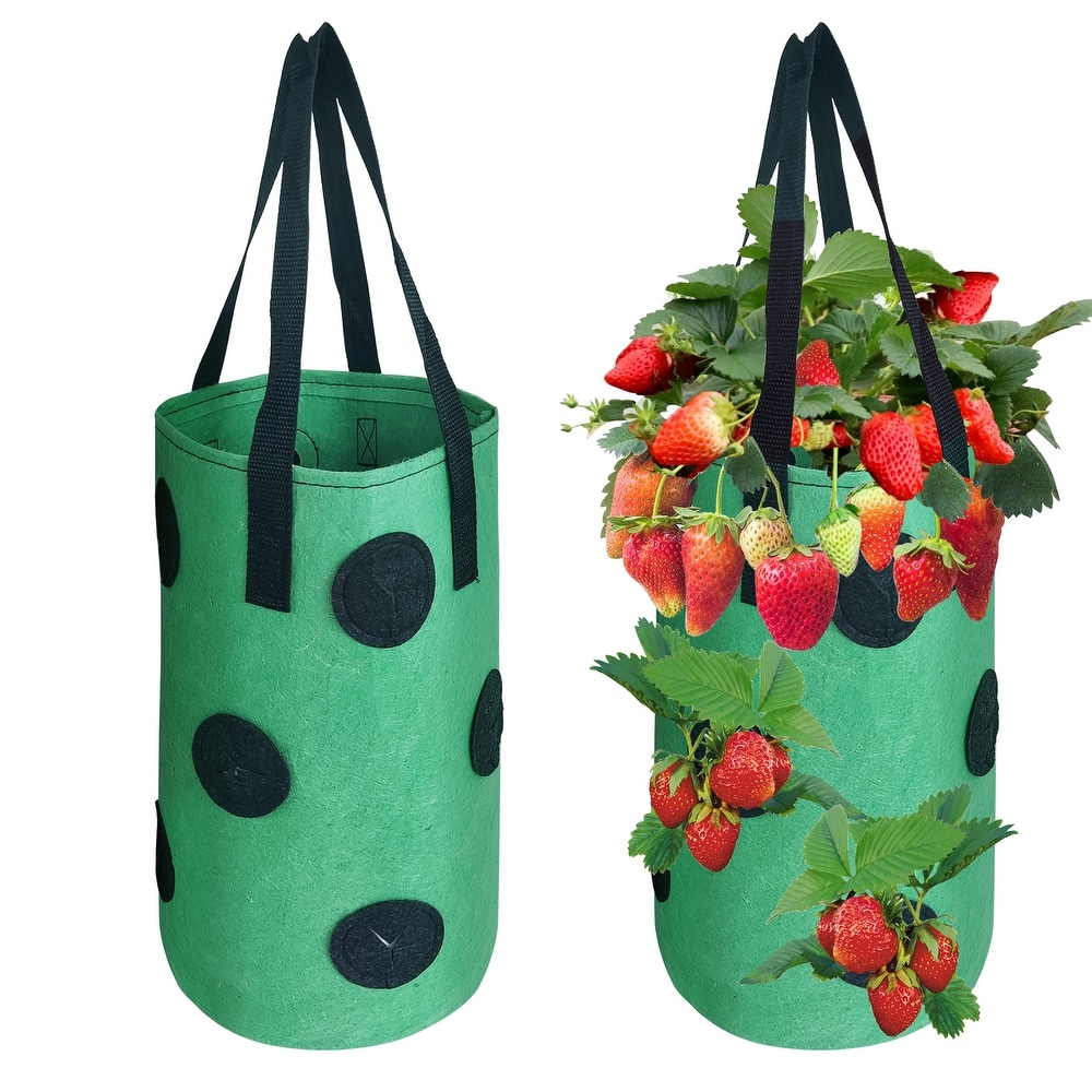 Agfabric Hanging Strawberry Bag，Upside Down Planting Pots for Tomato 3gal 2 Pack green   3gal