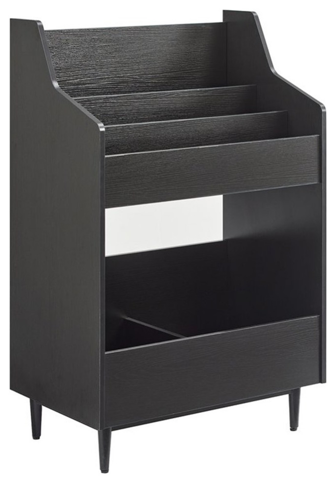 Crosley Furniture Liam 2 Shelf Mid Century Wood Storage Stand in Black   Midcentury   Media Cabinets   by Pot Racks Plus  Houzz