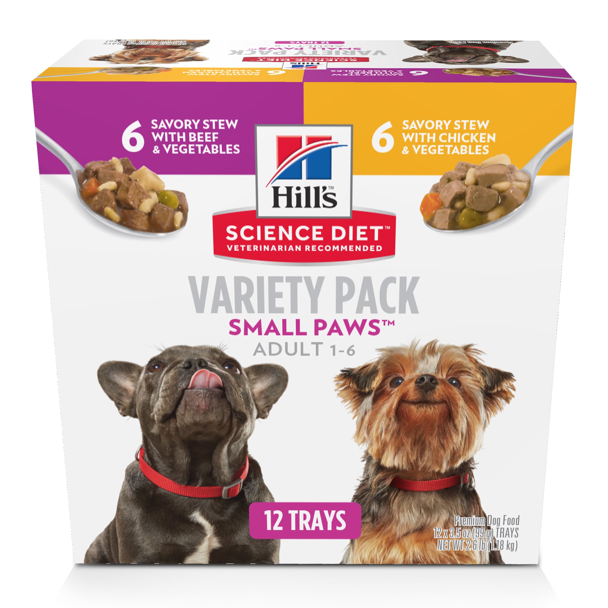 Hills Science Diet Adult Small  Toy Savory Stew Tray Variety Pack Wet Dog Food， 3.5 oz.， Count of 12