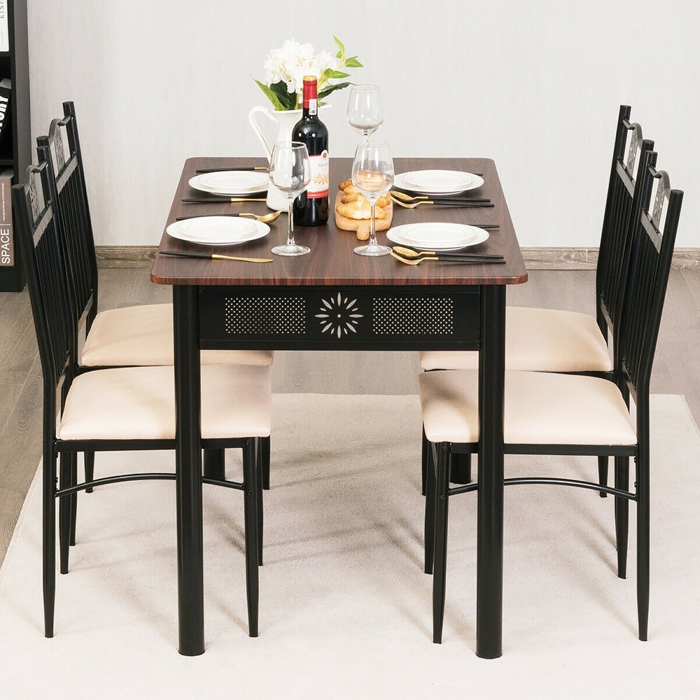 Costway 5 Piece Dining Set Wood Metal Table and 4 Chairs Kitchen