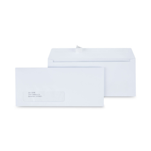 Universal Peel Seal Strip Business Envelope， Address Window， #10， Square Flap， Self-Adhesive Closure， 4.13 x 9.5， White， 500/Box (36005)