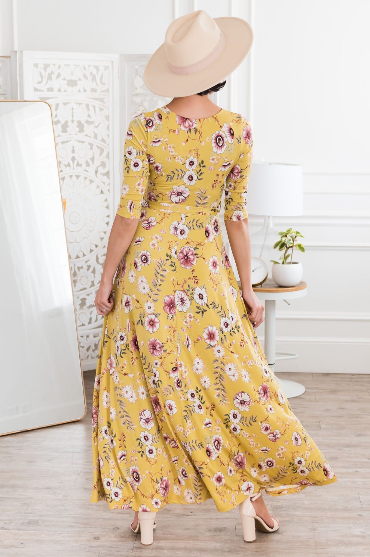 Crystal honey mustard floral plain dress