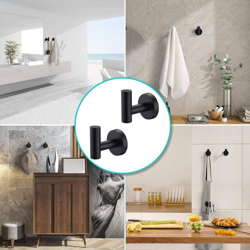 Tileon 2-Piece Single Bathroom Hand Towel Knob Hook in Matte Black AYBSZHD2305