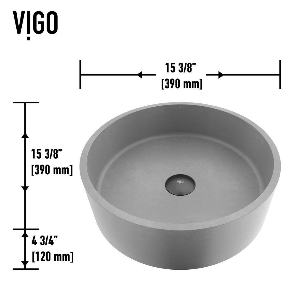 VIGO Palermo Gothic Gray Concreto Stone 15 in. L x 15 in. W x 5 in. H Round Vessel Bathroom Sink VG04061