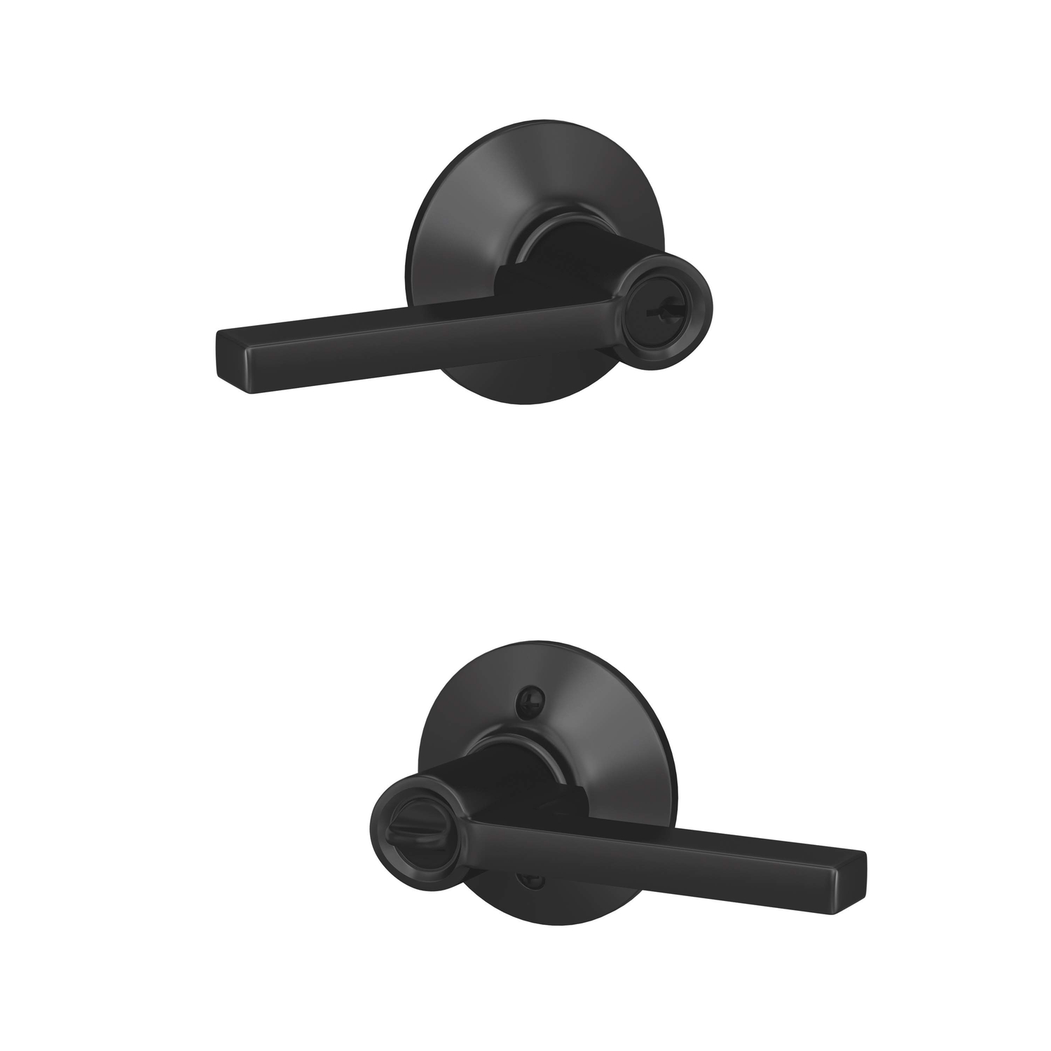 Schlage Latitude Matte Black Entry Lever 1-3/4 in.