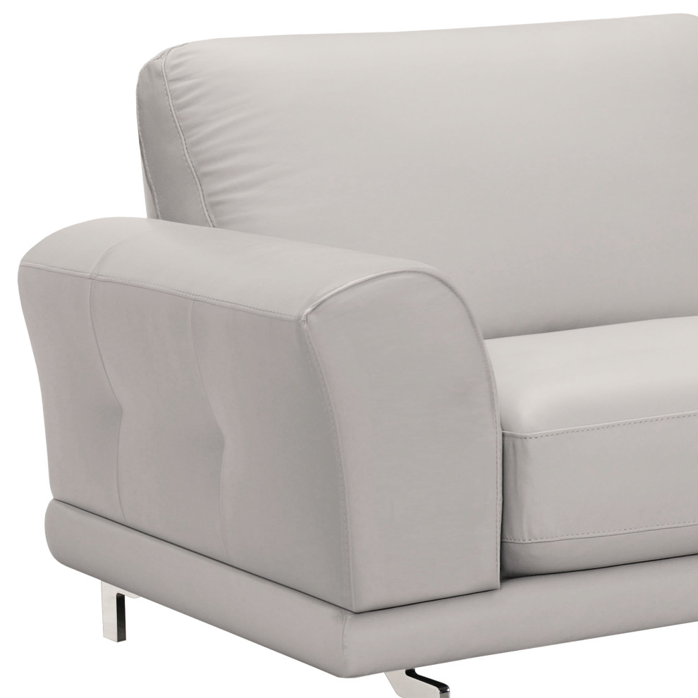 Everly Sofa  Genuine Dove Gray Leather With Brushed Stainless Steel Legs   Midcentury   Sofas   by GwG Outlet  Houzz