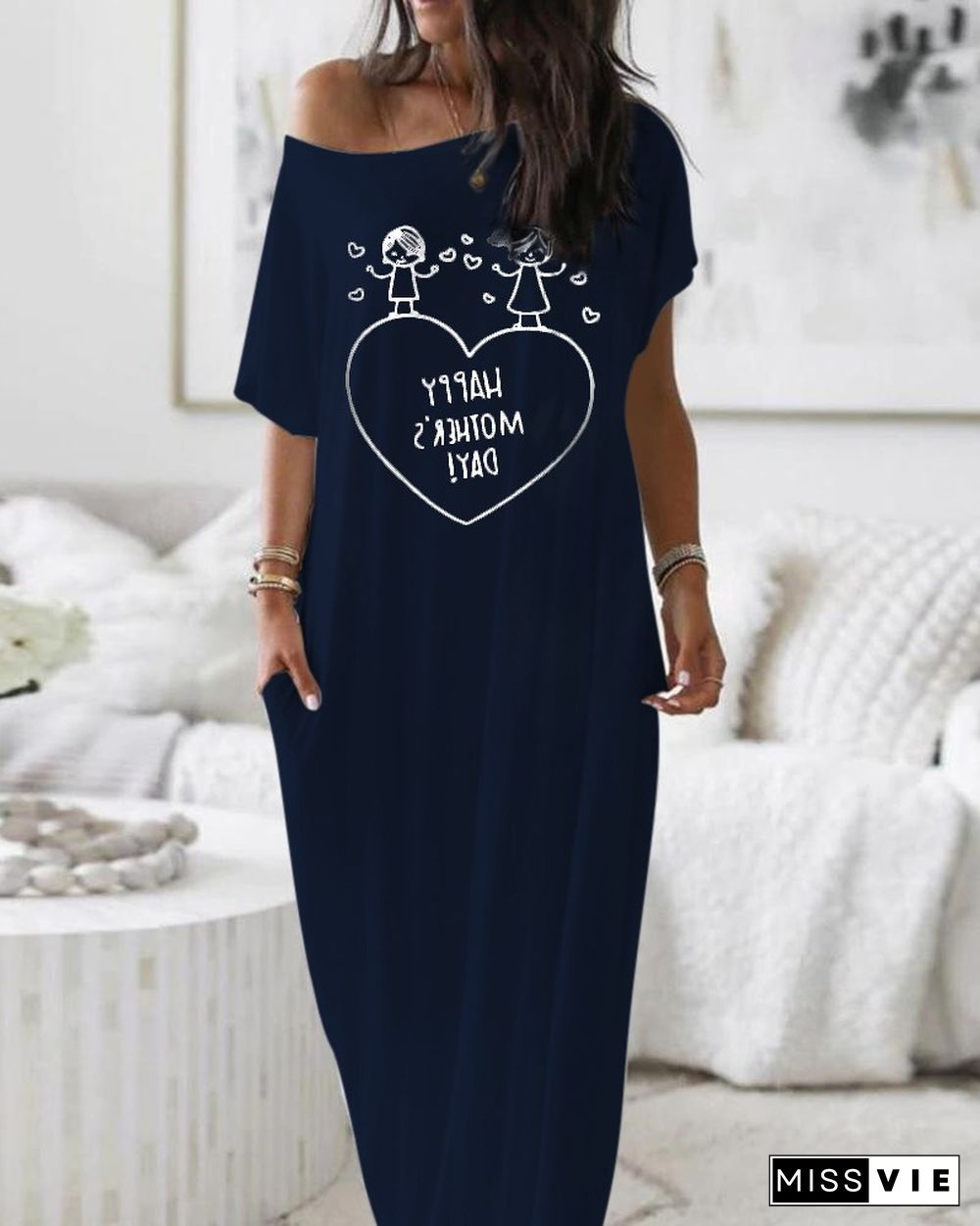 Heart Print Short Sleeve Casual Dress