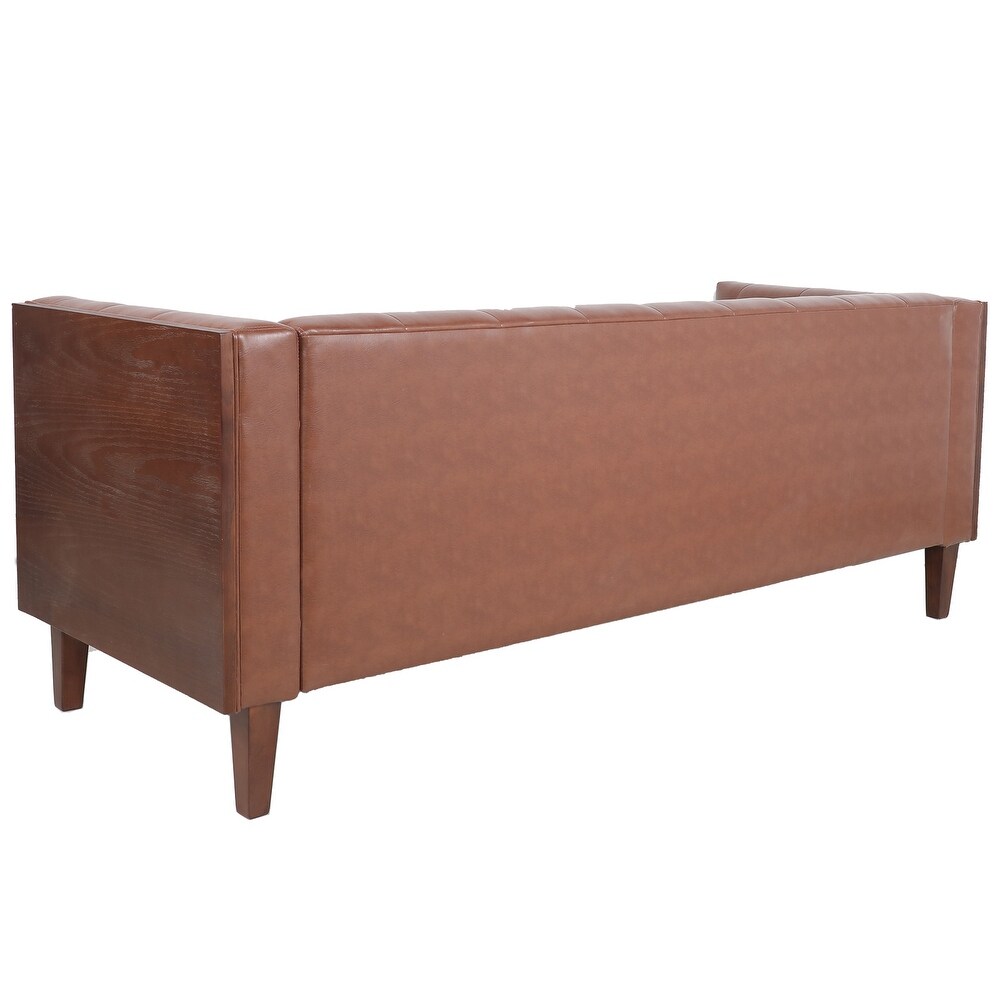 Modern Wooden Sides Arm Sofa with Leather  Nailhead Finish