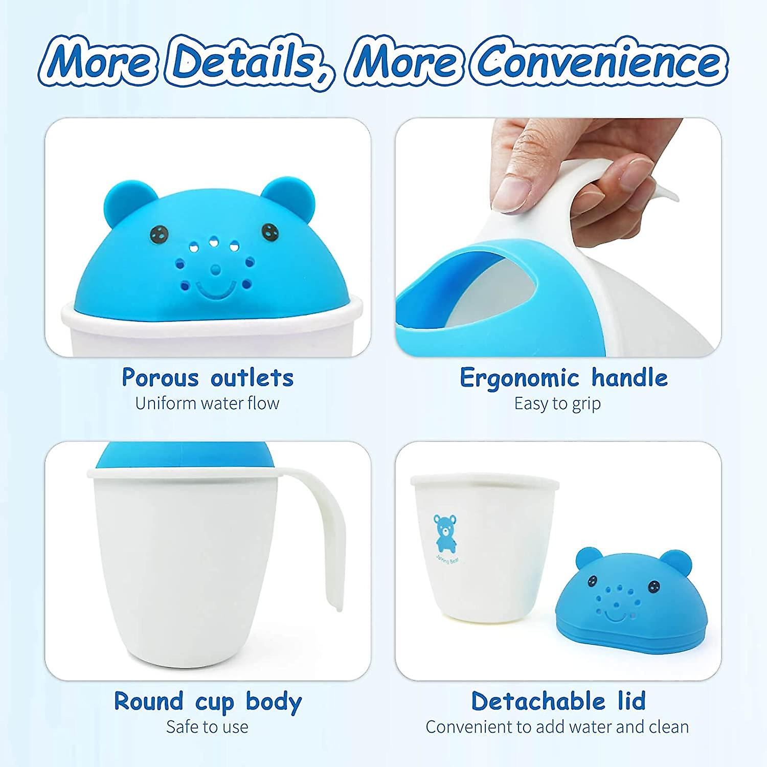 Baby Bath Rinse Cup - Little Bear Cartoon Baby Shower Cups With Handle - Bath Rinser Pail To Wash Hair And Wash Out Shampoo By Protecting Infant Eyes