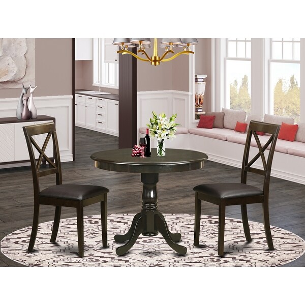 3 Piece Kitchen Set - Round Kitchen Table and 2 Dining Chairs - Cappuccino Finish (Seat's Type Options)