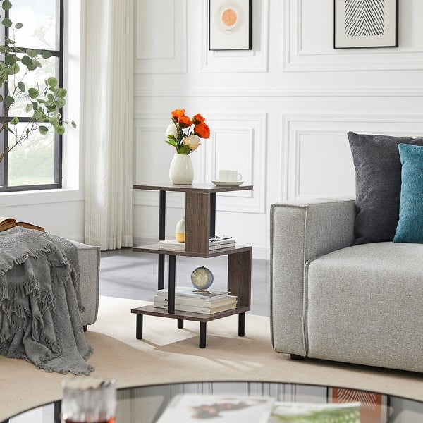 3-Tier Side Table Tall End Table with Storage Rack