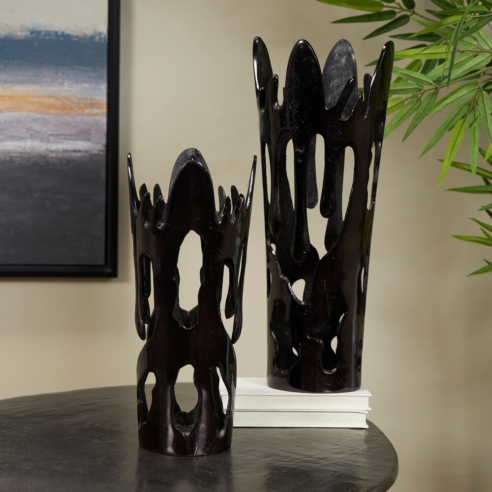 Silver  Gold or Black Aluminum Drip Vase with Melting Designed Body (Set of 2)